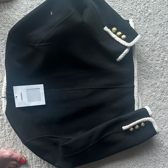 Chanel Black Blazer with Gold Buttons and White Trim - Picture 6 of 7